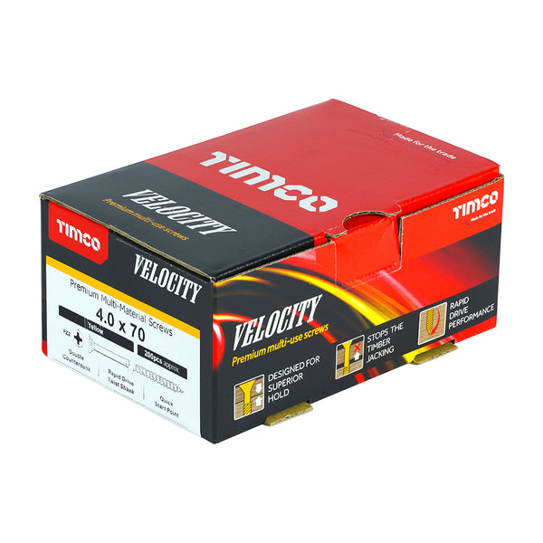 Timco Velocity Premium Multi-Use Screws - PZ - Double Countersunk - Yellow 4.0 x 70 - 200 Pieces