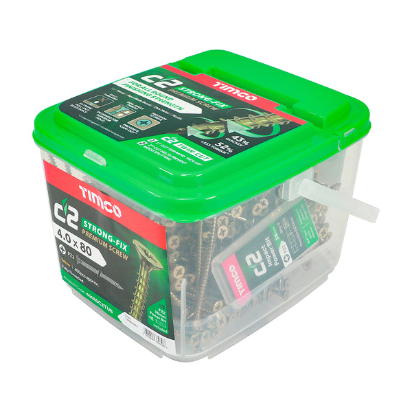 Timco C2 Strong-Fix Multi-Purpose Premium Screws - PZ - Double Countersunk - Yellow 4.0 x 80 - 400 Pieces