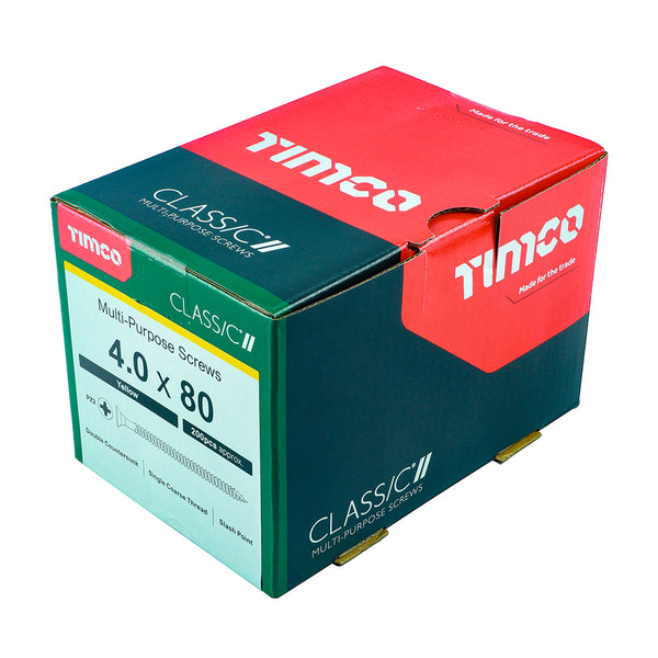 Timco Classic Multi-Purpose Screws - PZ - Double Countersunk - Yellow 4.0 x 80 - 200 Pieces