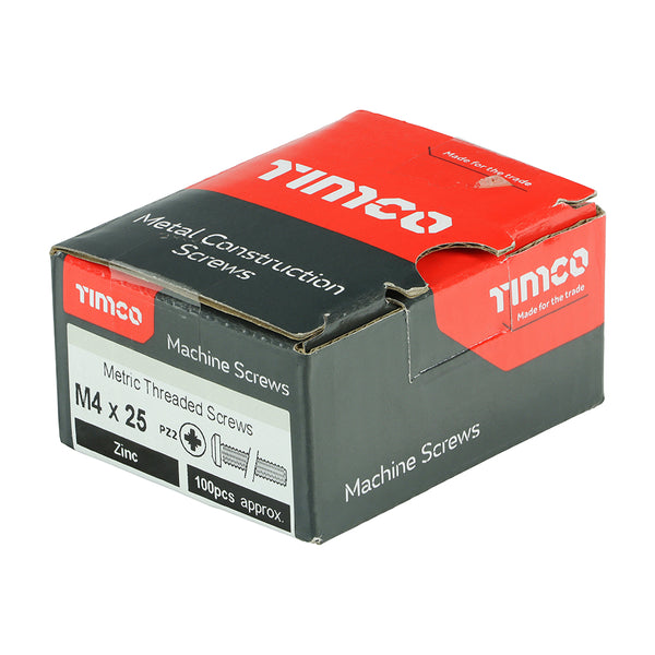 Timco Metric Threaded Machine Screws - PZ - Pan Head - Zinc M4 x 25 - 100 Pieces