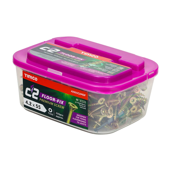 Timco C2 Floor-Fix Premium Flooring & MDF - TX - Reduced Countersunk - Yellow 4.2 x 55 - 250 Pieces