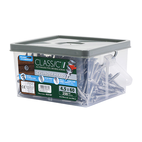 Timco Classic Decking Screws - TX - Cylinder - Stainless Steel 4.5 x 60 - 250 Pieces