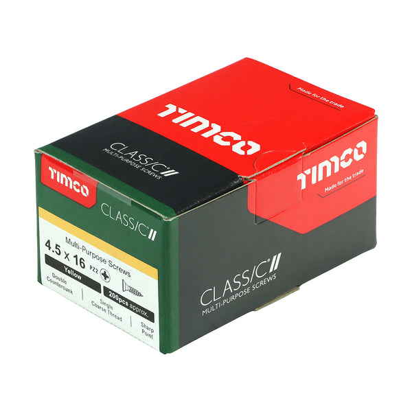 Timco Classic Multi-Purpose Screws - PZ - Double Countersunk - Yellow 4.5 x 16 - 200 Pieces