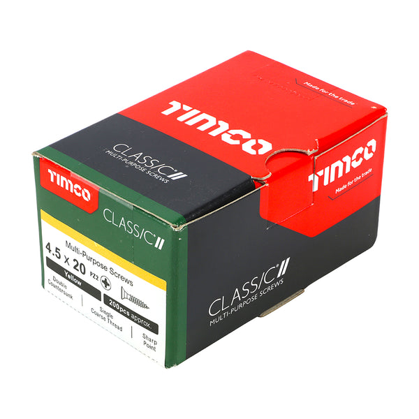 Timco Classic Multi-Purpose Screws - PZ - Double Countersunk - Yellow 4.5 x 20 - 200 Pieces