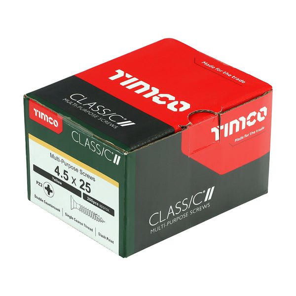 Timco Classic Multi-Purpose Screws - PZ - Double Countersunk - Yellow 4.5 x 25 - 200 Pieces