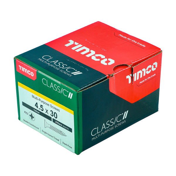 Timco Classic Multi-Purpose Screws - PZ - Double Countersunk - Yellow 4.5 x 30 - 200 Pieces