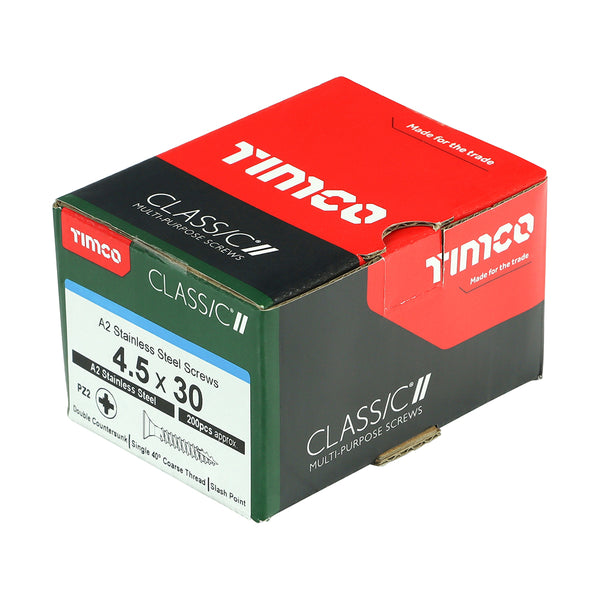 Timco Classic Multi-Purpose Screws - PZ - Double Countersunk - A2 Stainless Steel 4.5 x 30 - 200 Pieces