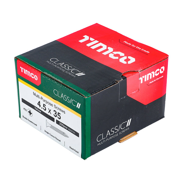 Timco Classic Multi-Purpose Screws - PZ - Double Countersunk - Yellow 4.5 x 35 - 200 Pieces
