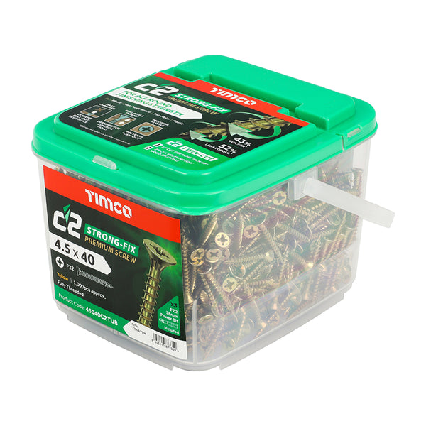 Timco C2 Strong-Fix Multi-Purpose Premium Screws - PZ - Double Countersunk - Yellow 4.5 x 40 - 1000 Pieces