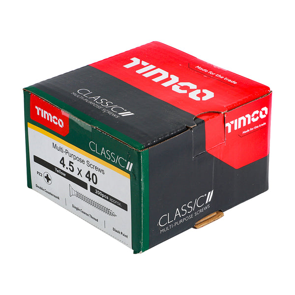 Timco Classic Multi-Purpose Screws - PZ - Double Countersunk - Yellow 4.5 x 40 - 200 Pieces