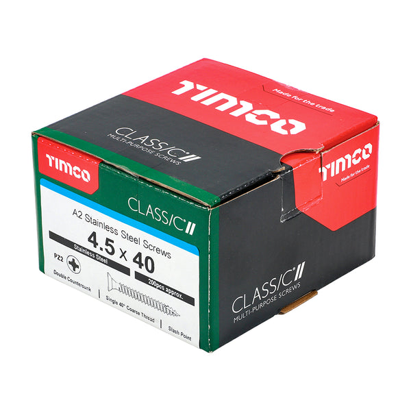 Timco Classic Multi-Purpose Screws - PZ - Double Countersunk - A2 Stainless Steel 4.5 x 40 - 200 Pieces