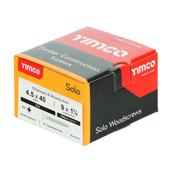 Timco Solo Chipboard & Woodscrews - PZ - Double Countersunk - Zinc 4.5 x 40 - 200 Pieces