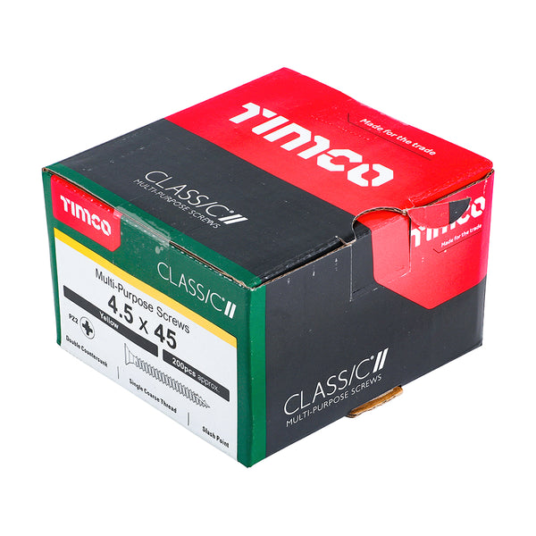 Timco Classic Multi-Purpose Screws - PZ - Double Countersunk - Yellow 4.5 x 45 - 200 Pieces