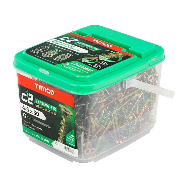 Timco C2 Strong-Fix Multi-Purpose Premium Screws - PZ - Double Countersunk - Yellow 4.5 x 50 - 700 Pieces