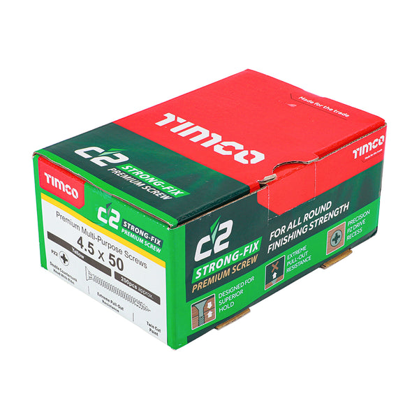 Timco C2 Strong-Fix Multi-Purpose Premium Screws - PZ - Double Countersunk - Yellow 4.5 x 50 - 200 Pieces