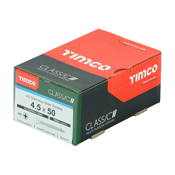 Timco Classic Multi-Purpose Screws - PZ - Double Countersunk - A2 Stainless Steel 4.5 x 50 - 200 Pieces
