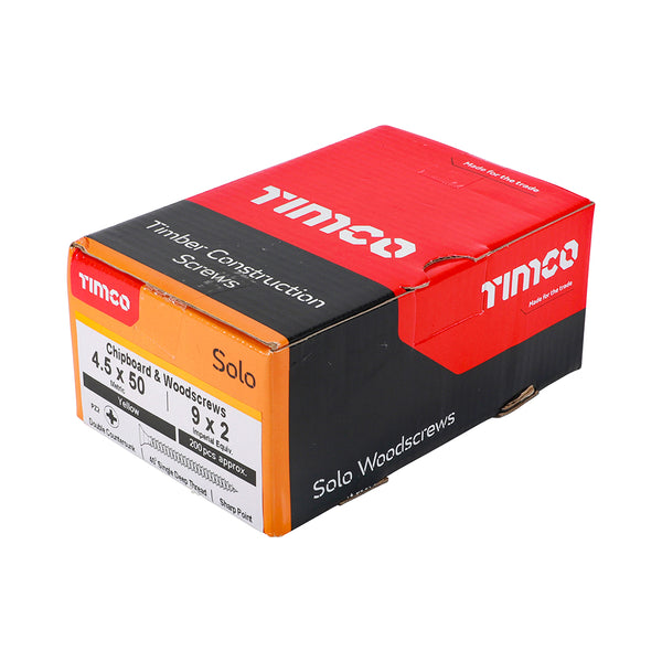 Timco Solo Chipboard & Woodscrews - PZ - Double Countersunk - Yellow 4.5 x 50 - 200 Pieces