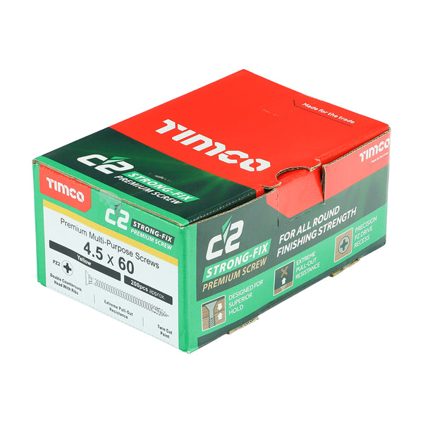 Timco C2 Strong-Fix Multi-Purpose Premium Screws - PZ - Double Countersunk - Yellow 4.5 x 60 - 200 Pieces