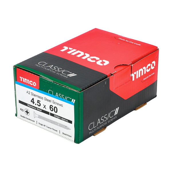 Timco Classic Multi-Purpose Screws - PZ - Double Countersunk - A2 Stainless Steel 4.5 x 60 - 200 Pieces