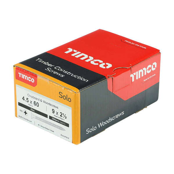 Timco Solo Chipboard & Woodscrews - PZ - Double Countersunk - Zinc 4.5 x 60 - 200 Pieces