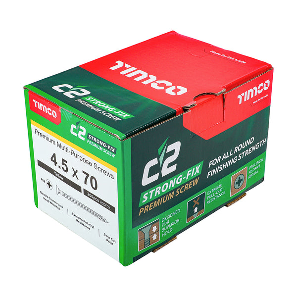 Timco C2 Strong-Fix Multi-Purpose Premium Screws - PZ - Double Countersunk - Yellow 4.5 x 70 - 200 Pieces