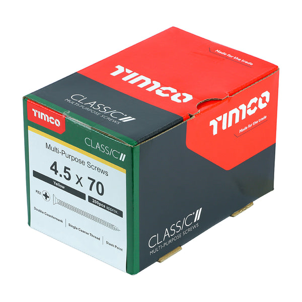 Timco Classic Multi-Purpose Screws - PZ - Double Countersunk - Yellow 4.5 x 70 - 200 Pieces