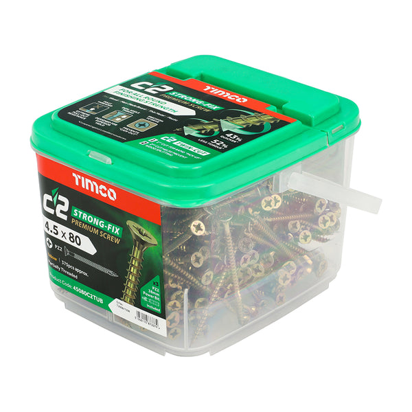 Timco C2 Strong-Fix Multi-Purpose Premium Screws - PZ - Double Countersunk - Yellow 4.5 x 80 - 375 Pieces