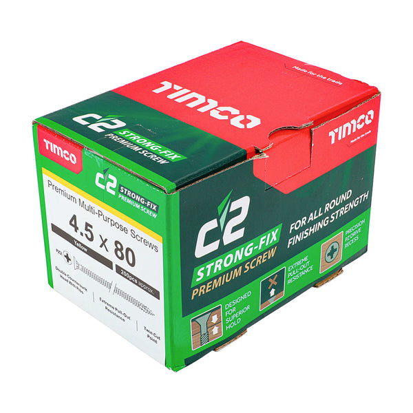 Timco C2 Strong-Fix Multi-Purpose Premium Screws - PZ - Double Countersunk - Yellow 4.5 x 80 - 200 Pieces