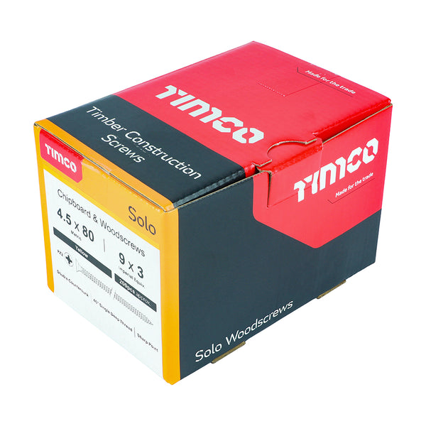 Timco Solo Chipboard & Woodscrews - PZ - Double Countersunk - Yellow 4.5 x 80 - 200 Pieces