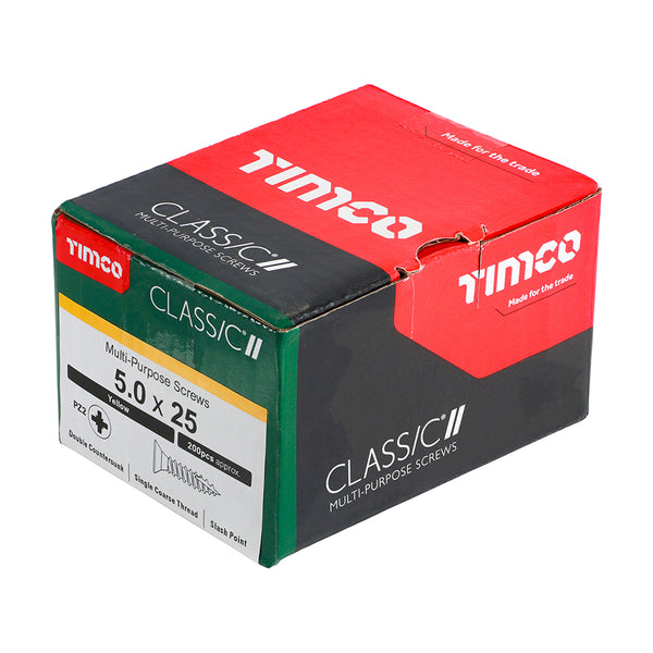 Timco Classic Multi-Purpose Screws - PZ - Double Countersunk - Yellow 5.0 x 25 - 200 Pieces