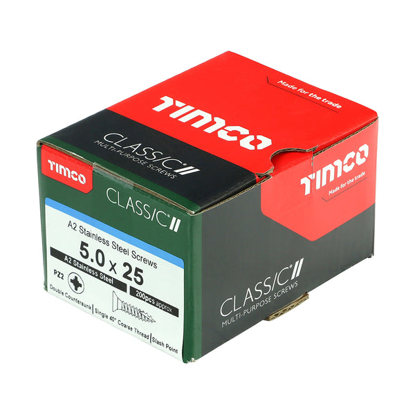 Timco Classic Multi-Purpose Screws - PZ - Double Countersunk - A2 Stainless Steel 5.0 x 25 - 200 Pieces