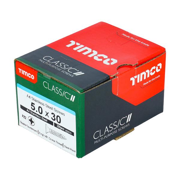 Timco Classic Multi-Purpose Screws - PZ - Double Countersunk - A4 Stainless Steel 5.0 x 30 - 200 Pieces