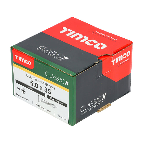 Timco Classic Multi-Purpose Screws - PZ - Double Countersunk - Yellow 5.0 x 35 - 200 Pieces