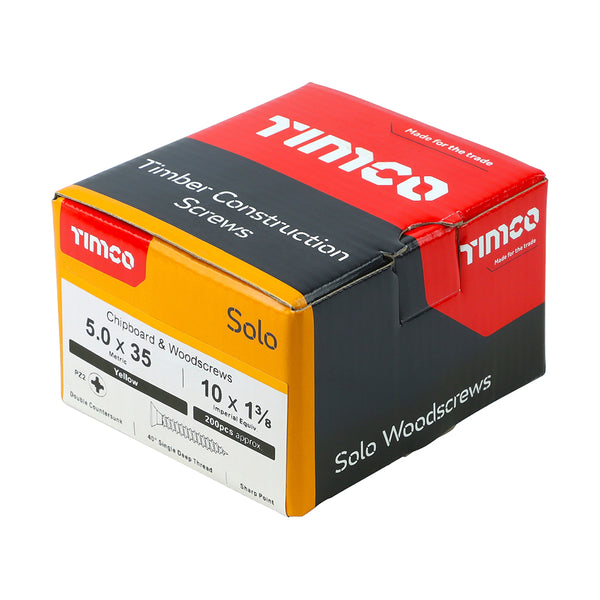 Timco Solo Chipboard & Woodscrews - PZ - Double Countersunk - Yellow 5.0 x 35 - 200 Pieces