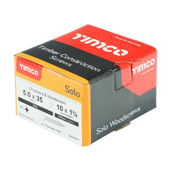Timco Solo Chipboard & Woodscrews - PZ - Double Countersunk - Zinc 5.0 x 35 - 200 Pieces