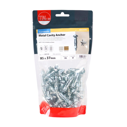 Timco Metal Cavity Anchors - Zinc M5 x 37 (45mm Screw) - 70 Pieces