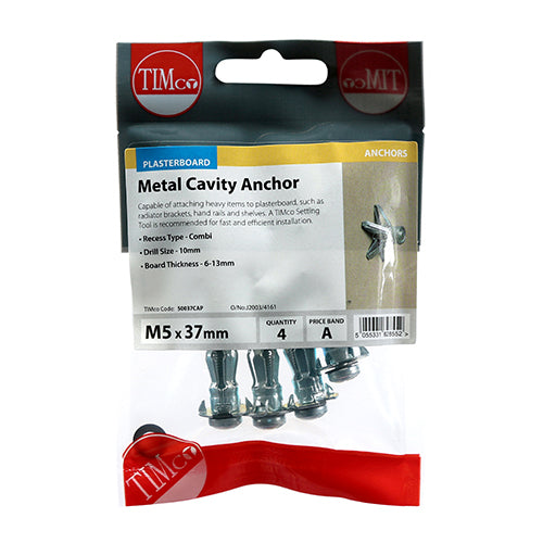 Timco Metal Cavity Anchors - Zinc M5 x 37 (45mm Screw) - 4 Pieces