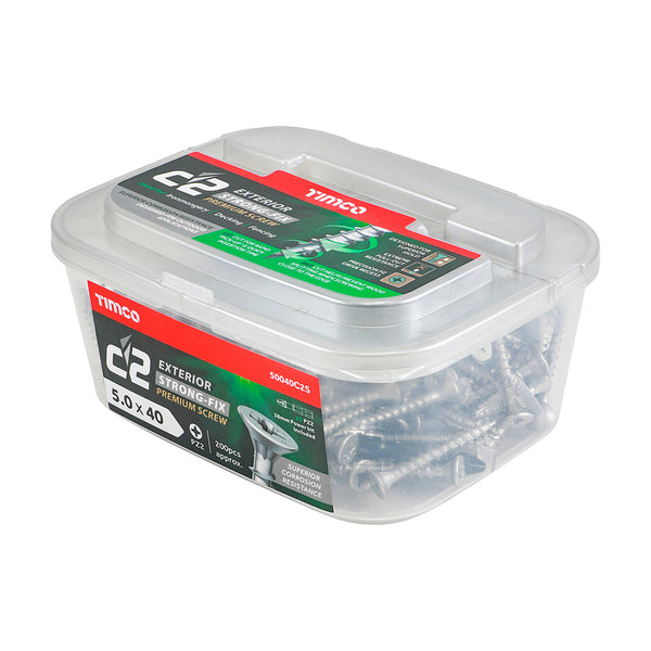 Timco C2 Strong-Fix Exterior Multi-Purpose Premium Screws - PZ - Double Countersunk - Silver 5.0 x 40 - 200 Pieces