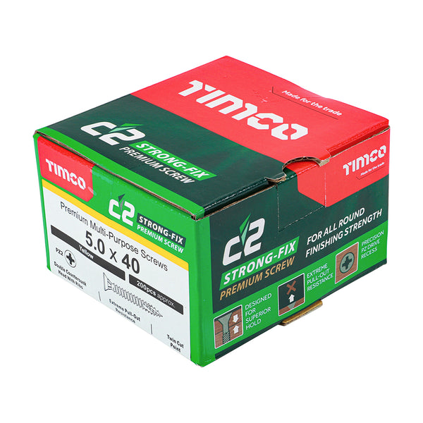 Timco C2 Strong-Fix Multi-Purpose Premium Screws - PZ - Double Countersunk - Yellow 5.0 x 40 - 200 Pieces