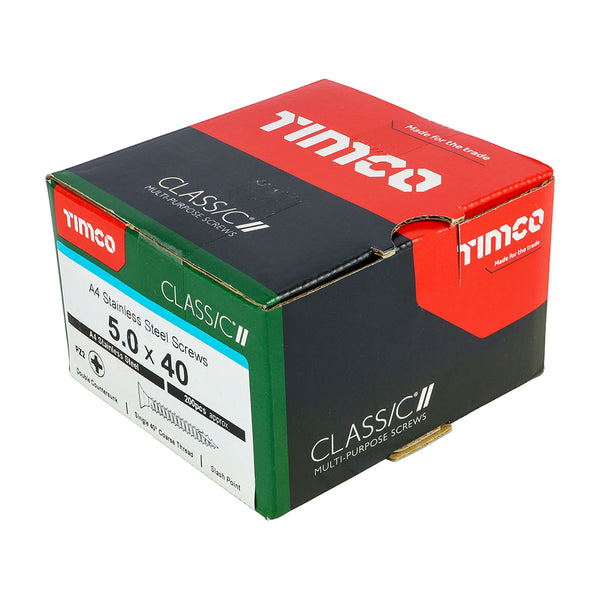 Timco Classic Multi-Purpose Screws - PZ - Double Countersunk - A4 Stainless Steel 5.0 x 40 - 200 Pieces