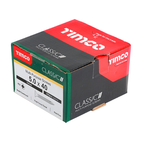 Timco Classic Multi-Purpose Screws - PZ - Double Countersunk - Yellow 5.0 x 40 - 200 Pieces