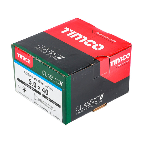 Timco Classic Multi-Purpose Screws - PZ - Double Countersunk - A2 Stainless Steel 5.0 x 40 - 200 Pieces