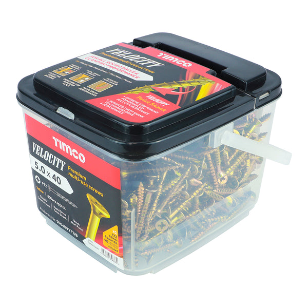 Timco Velocity Premium Multi-Use Screws - PZ - Double Countersunk - Yellow 5.0 x 40 - 800 Pieces