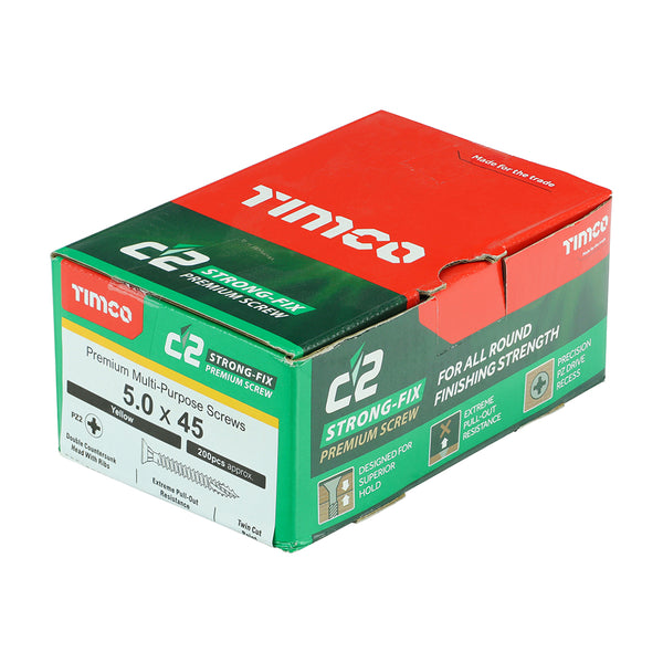 Timco C2 Strong-Fix Multi-Purpose Premium Screws - PZ - Double Countersunk - Yellow 5.0 x 45 - 200 Pieces