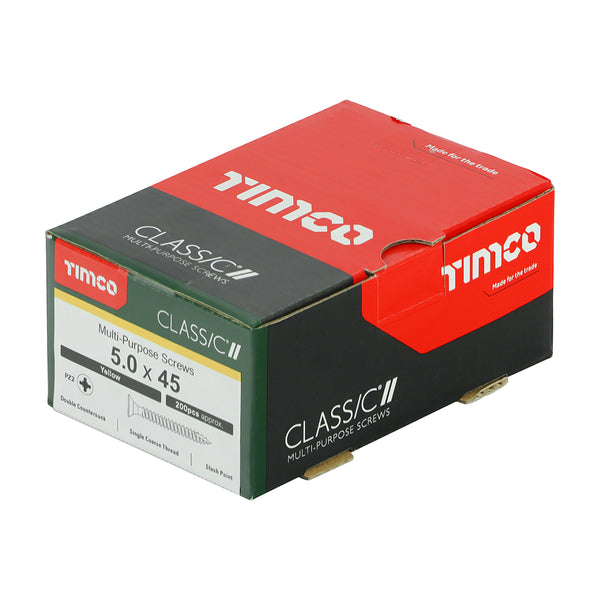 Timco Classic Multi-Purpose Screws - PZ - Double Countersunk - Yellow 5.0 x 45 - 200 Pieces
