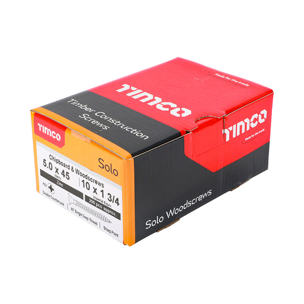 Timco Solo Chipboard & Woodscrews - PZ - Double Countersunk - Zinc 5.0 x 45 - 200 Pieces