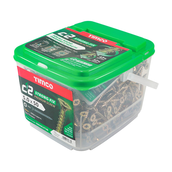 Timco C2 Strong-Fix Multi-Purpose Premium Screws - PZ - Double Countersunk - Yellow 5.0 x 50 - 600 Pieces