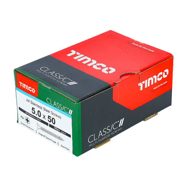 Timco Classic Multi-Purpose Screws - PZ - Double Countersunk - A4 Stainless Steel 5.0 x 50 - 200 Pieces