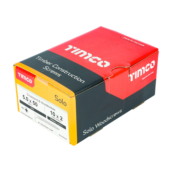Timco Solo Chipboard & Woodscrews - PZ - Double Countersunk - Zinc 5.0 x 50 - 200 Pieces