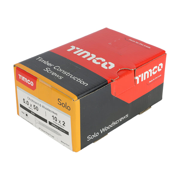 Timco Solo Chipboard & Woodscrews - SQ - Double Countersunk - Zinc 5.0 x 50 - 200 Pieces
